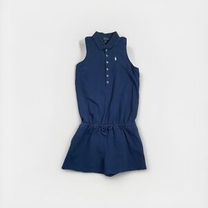 Polo Ralph Lauren Girls 14-16 Stretch Mesh Polo Romper Sleeveless Navy Blue Larg